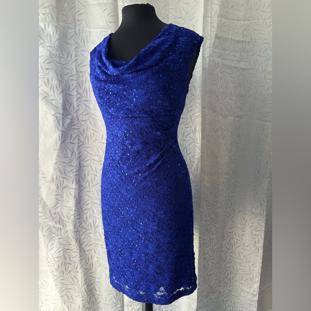Connected Apparel Royal Blue Lace Midi Dress